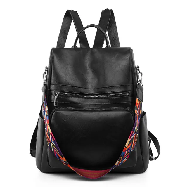 PU Ladies Simple Solid Color Travel Anti theft Backpack Black - Shop at LoveMi