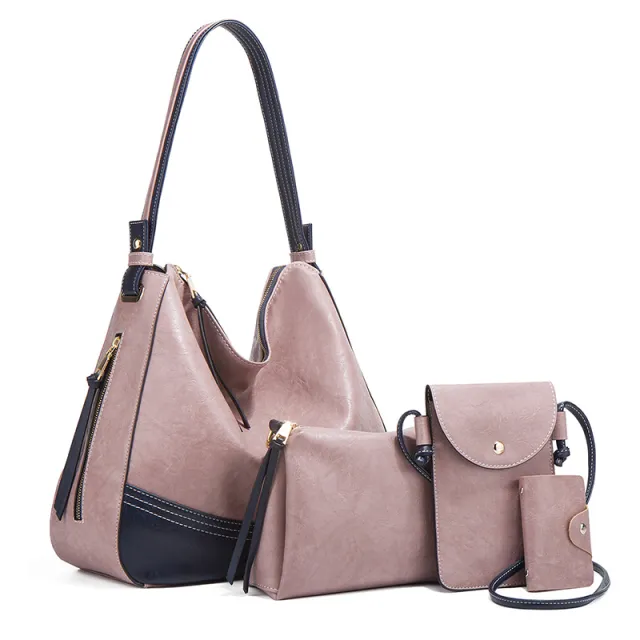 Large Capacity Four Piece One Shoulder Diagonal Soft Bag Pink - Shop at LoveMi