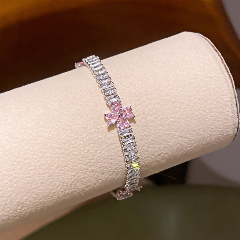 Vintage French Floral Snap Cubic Zircon Bracelet Perfect Gift Box Included Flower Buckle Bangle Jewelry