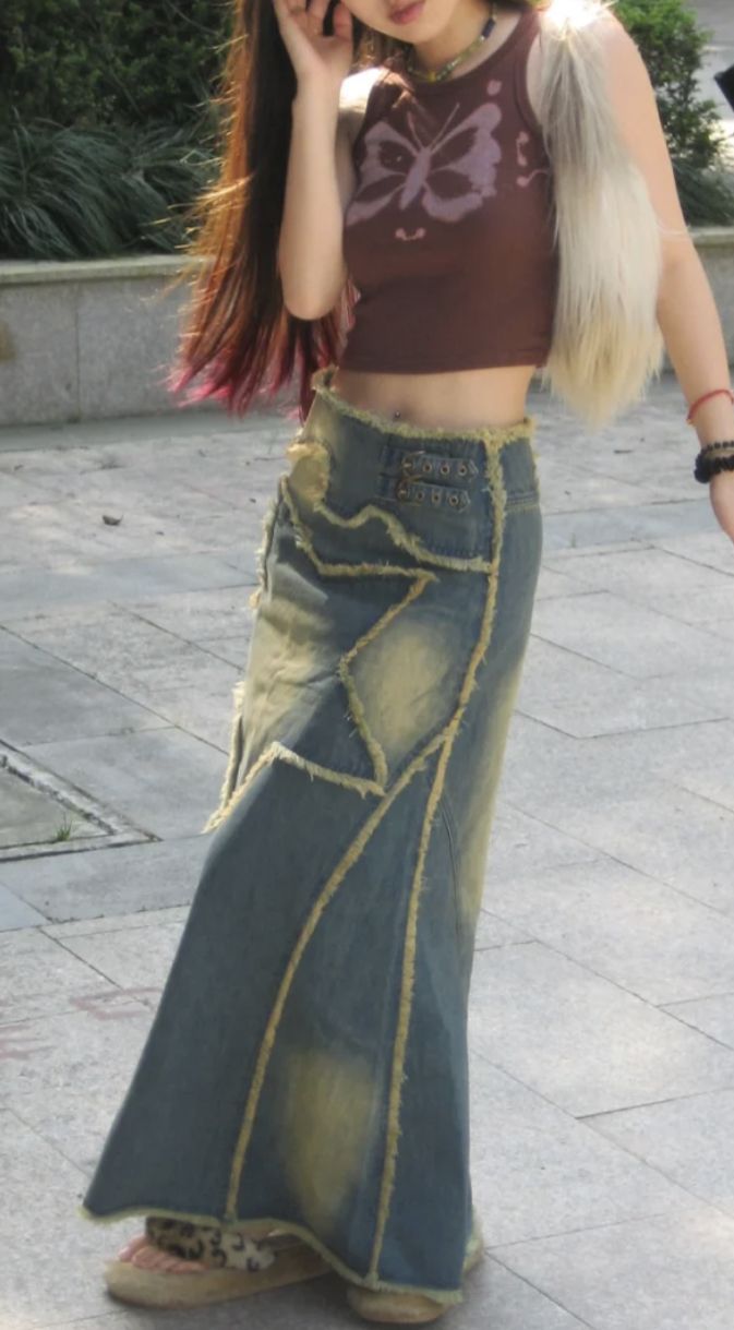 New And Old Vintage Washed Denim Skirt For Women