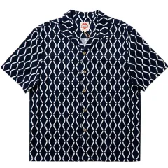 Men's And Women's Short-sleeved Shirts With Slub Cotton And Linen Cuban Collar - Indigo Diamond-2Xl - View 1
