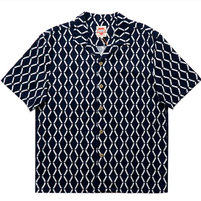 Men's And Women's Short sleeved Shirts With Slub Cotton And Linen Cuban Collar Indigo Diamond 2Xl - Shop at LoveMi