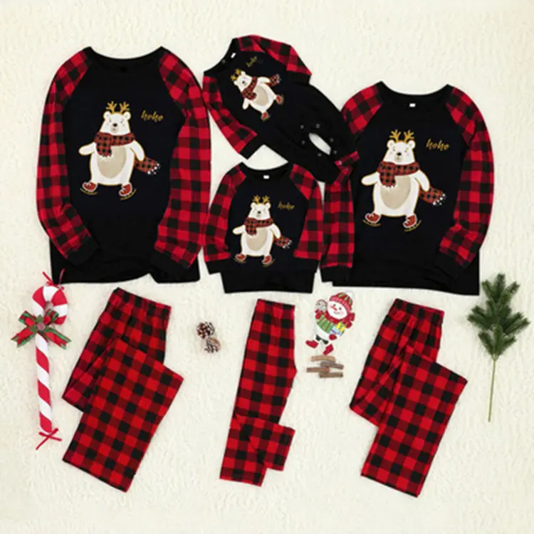Ebay Christmas Plaid Cartoon Bear Printed Parent-child