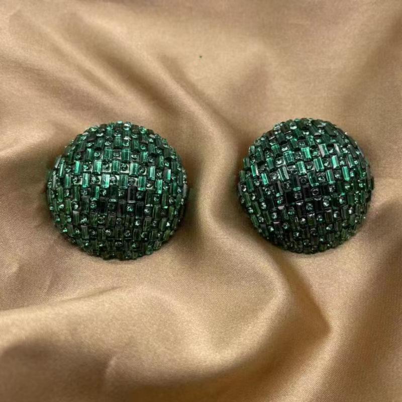 Niche Designed Earrings Featured Round Ball & Colorful Glass, Fully Inlaid With Sparkling Stones. Luxury Trendy Style, New Arrival For Women.