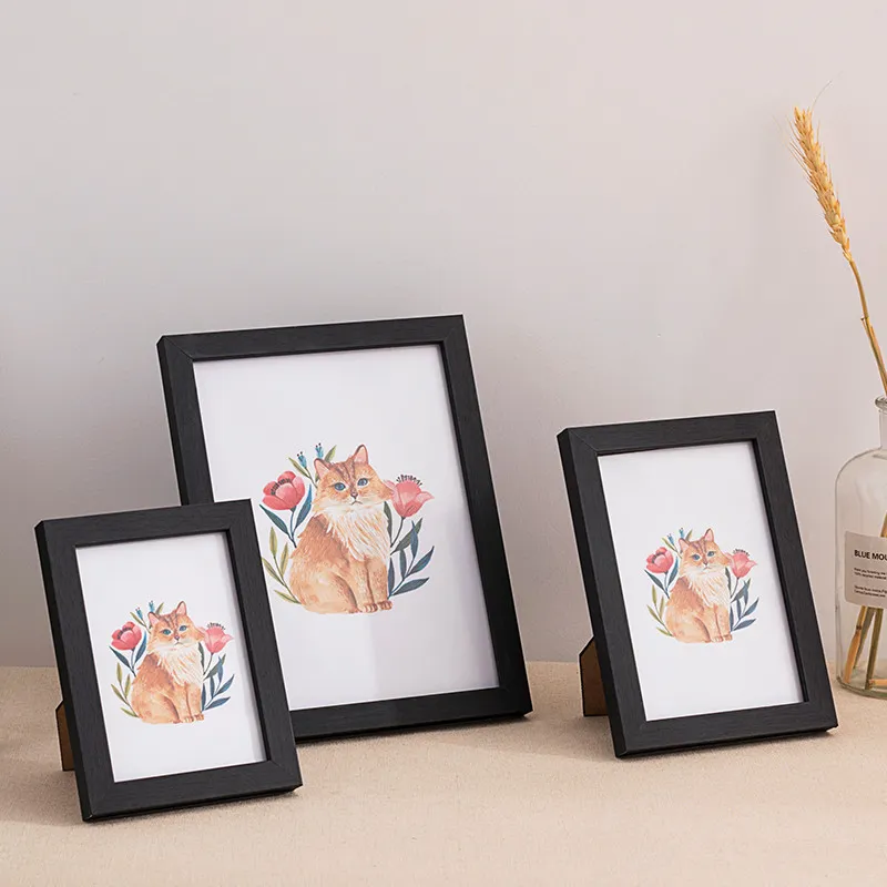 Simple Wooden Photo Frame Set Up Wall Picture - Black