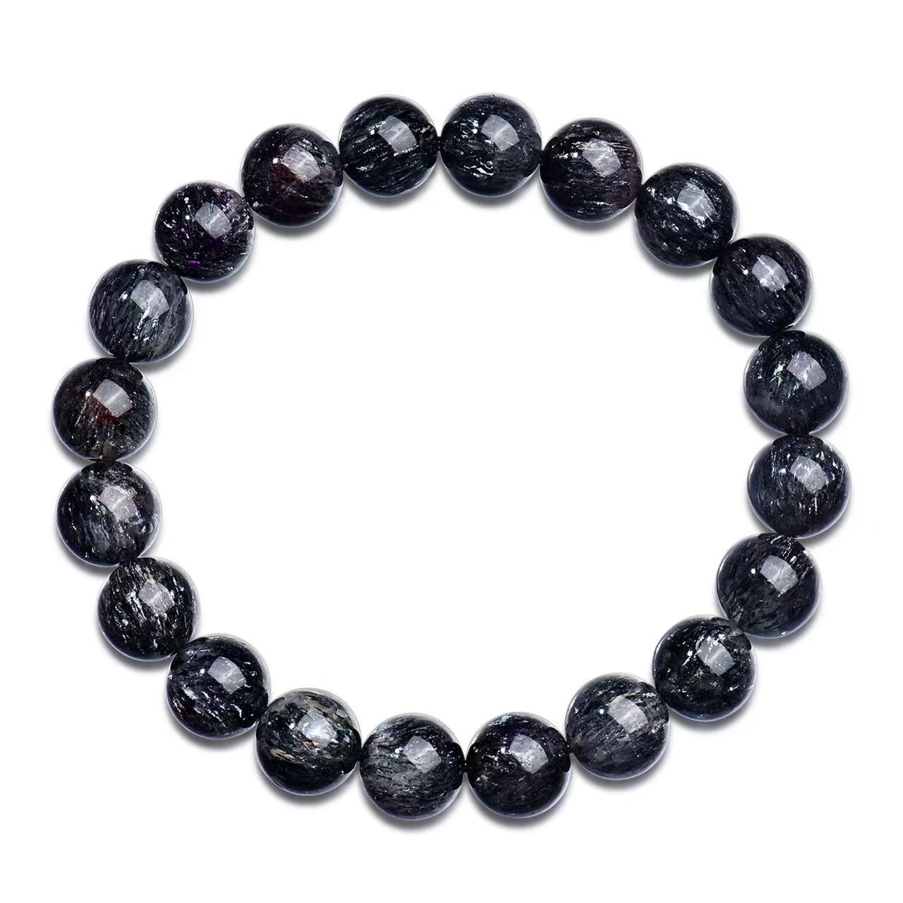 Natural Black Rutilated Quartz Bracelet Black Gold Super Seven Round Beaded Chain Unisex Protection Energy Jewelry