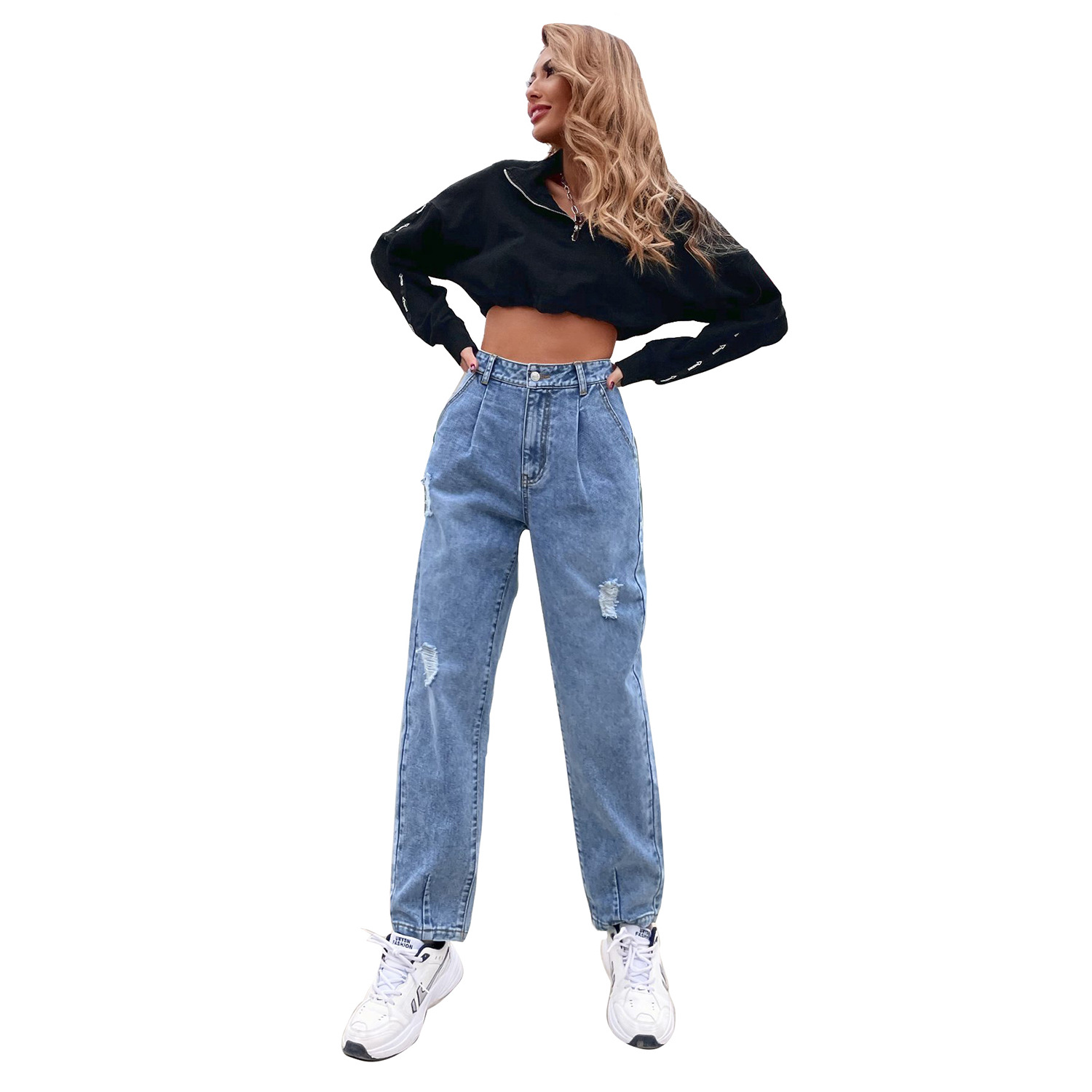 Title 5, Jeans Show A New High Waist Thin Straight Loose