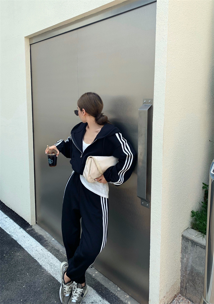 Zipper Hooded Cardigan Jacket Casual Sweatpants Sports Suit