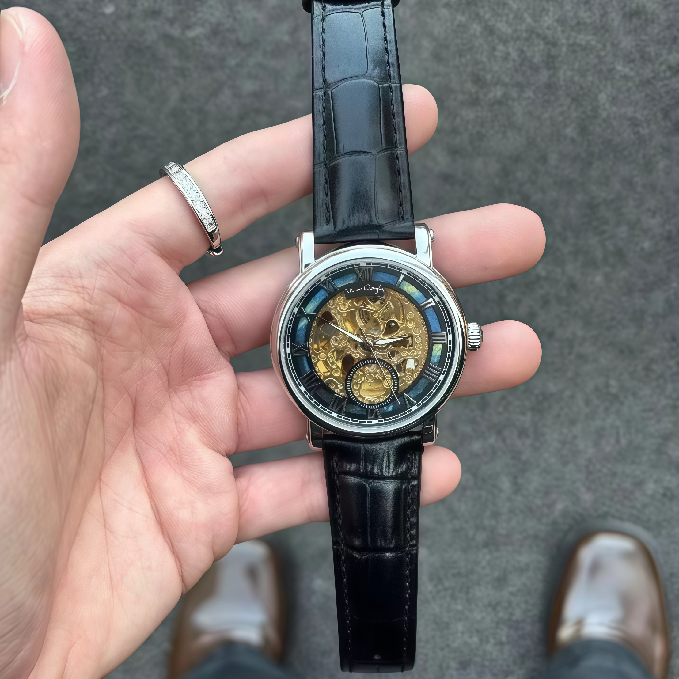 VAN GOGH Starry Night Series Blue Dial Skeleton Mechanical Movement Watch Daily Waterproof Starry Night 2