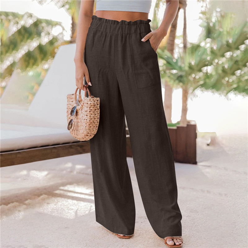 Casual Fashion Ruffled Patch Pocket Wide Leg Pants Brown - Shop at LoveMi