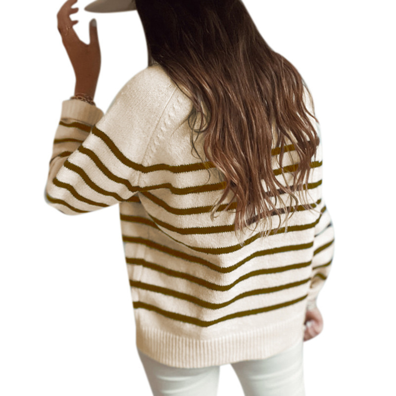 Striped Pullover Blouse Fashion Button Cardigan Women