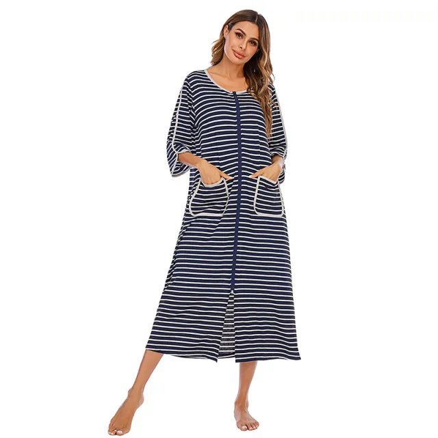 Women's Zipper Shirt Pajamas Home Service Navy - Shop at LoveMi