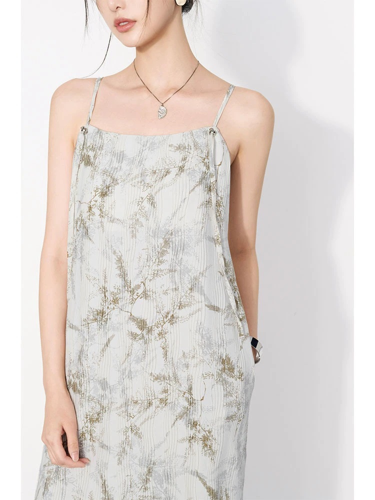 Pleated Printing Art Ink Vacation Long Dress