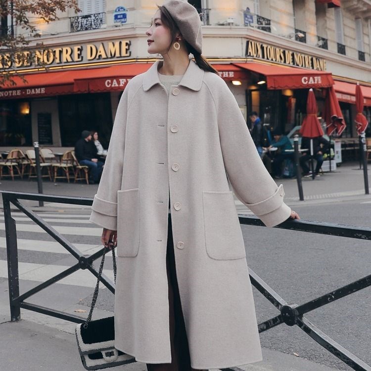 Women's Mid length Thick Windbreaker Woolen Coat Beige - Shop at LoveMi