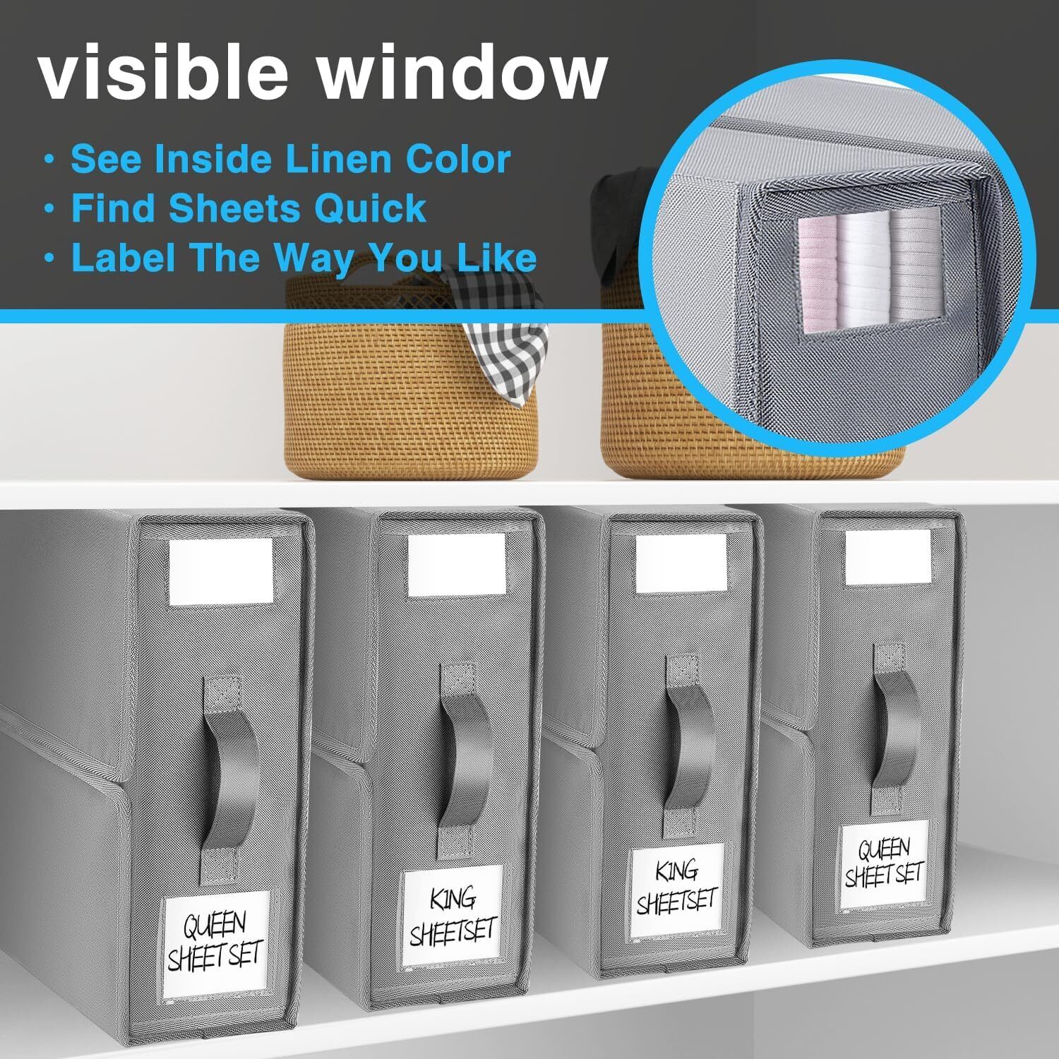 2x Foldable Bed Sheet Set Organizer Fabric Storage Bin Blanket Bedding Container--Beigex2