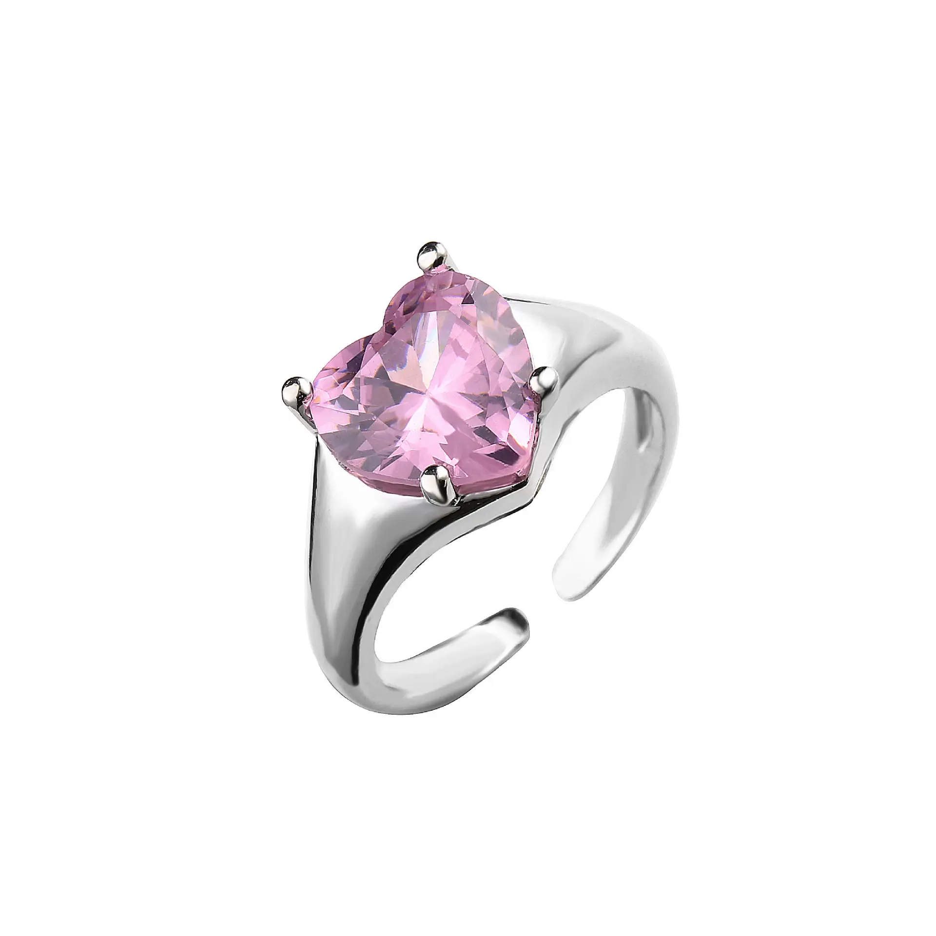 Women's Heart Shaped Zircon Earrings Adjustable Ring