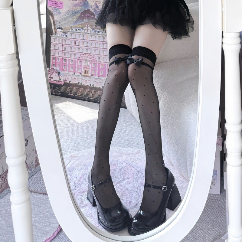 JK Embroidered Bow Calf Socks, Mesh Breathable Mid-Calf Socks, Cute Thin Japanese Korean Ins Style Daily Socks