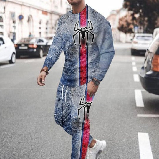 3d Digital Printing Crew Neck Sweater Sports Trousers Suit