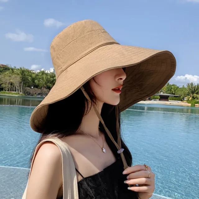 Japanese Solid Color Big Brim Fisherman's Hat Women's Spring And Summer Foldable Sun Hat Sunscreen Shading Khaki - Shop at LoveMi