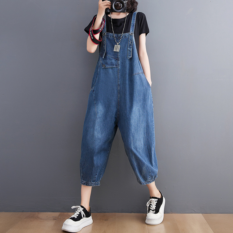 Women's Plus Size Korean Style Denim Wash Overalls - Image 3