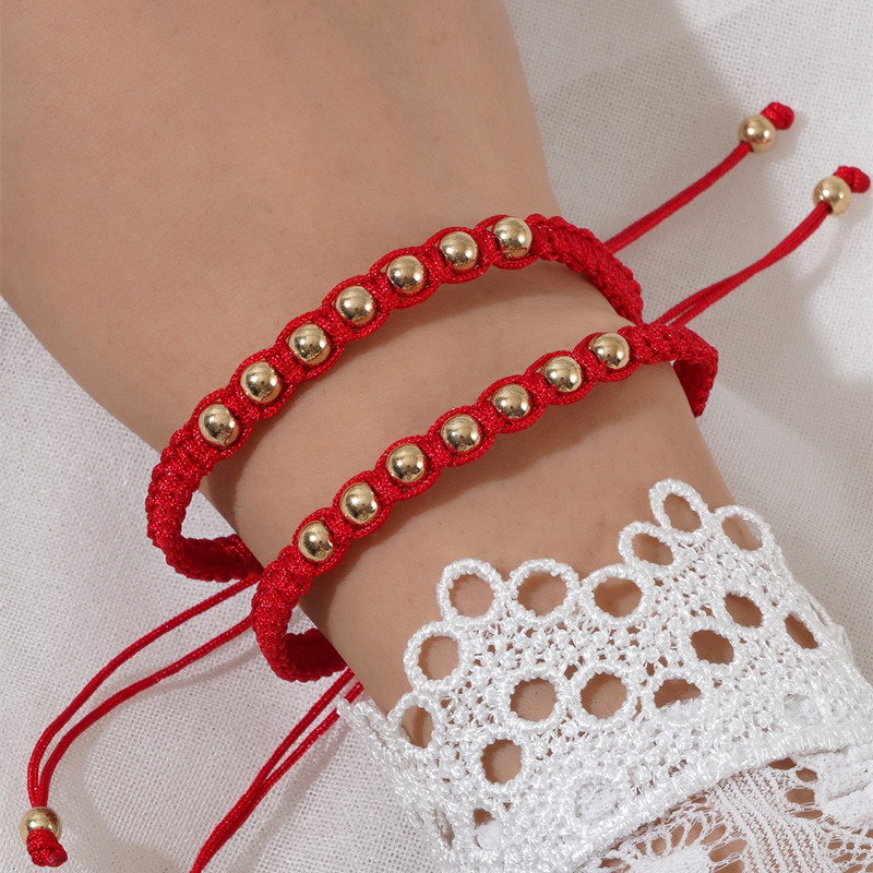 Lucky 7 Knot Golden Bead Red String Bracelet