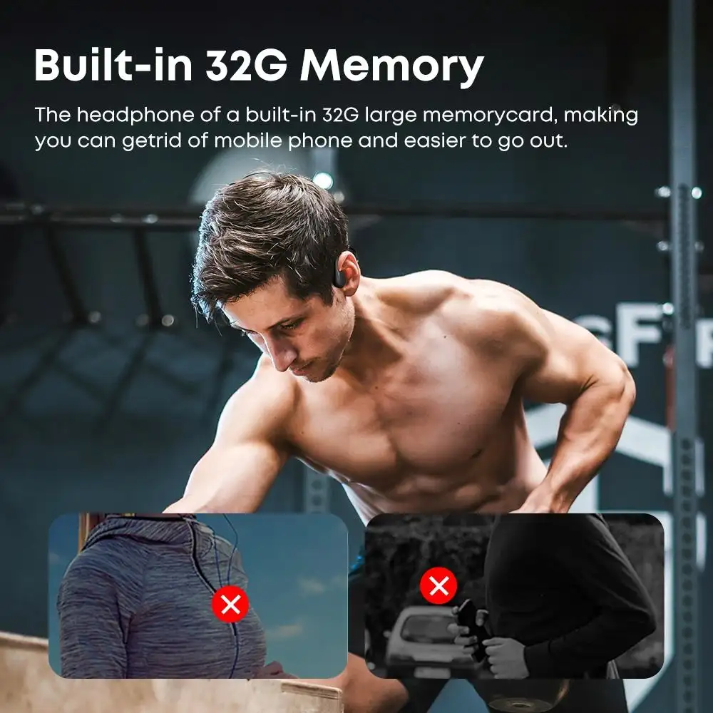 IPX8 Waterproof Headset Swimming Bluetooth Headphones With 32G TF Card Sports Wireless Earbuds Stereo Bone Conduction Earphone