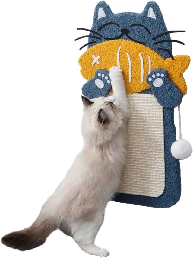 Sisal Scratch Posts With Hanging Ball, Cat Scratching Board With Cat Bed, Cat Eating Fish Shape Cat Scratch Pad For Indoor Cats Kitten Wallmounte... Wallmounted Model - Shop at LoveMi