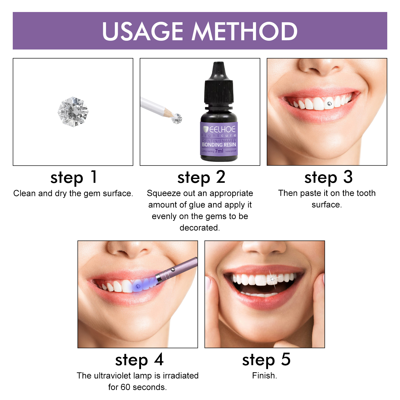 EELHOE Tooth Gem Decorative Glue, DIY Fashionable Jewelry Bonding Teeth Gems Light Cured Adhesive Glue image 3