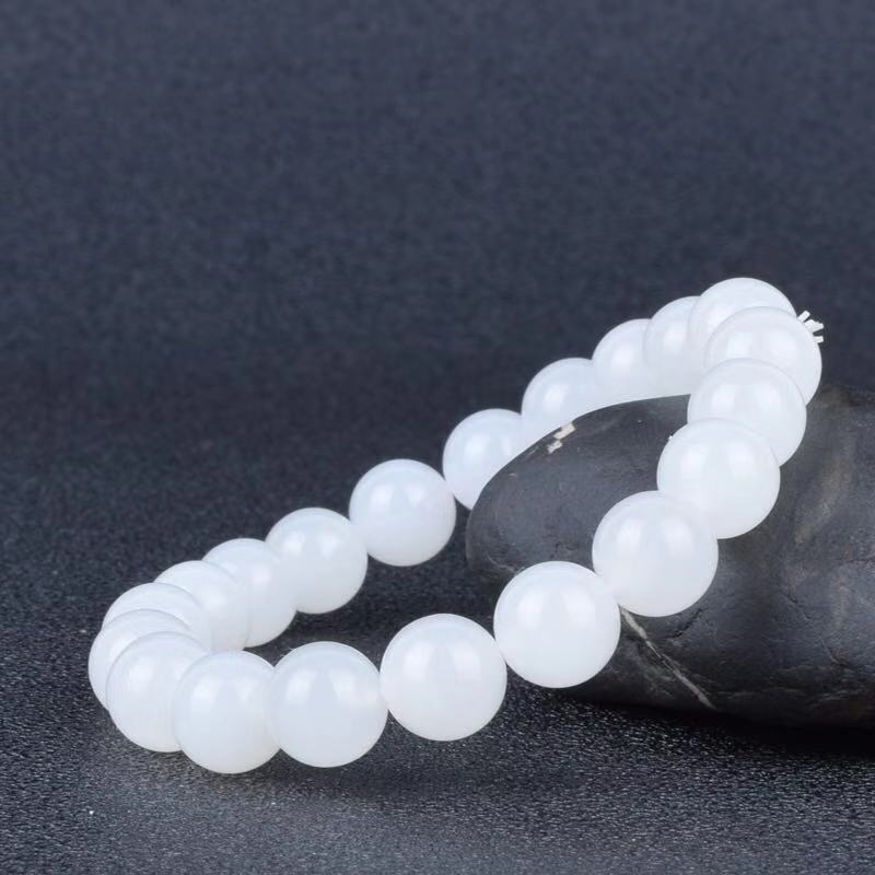 Hotan White Jade Goat Fat Round Bead Bracelet — foto 4