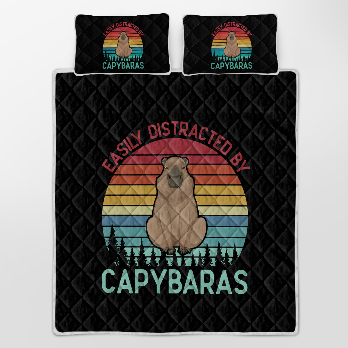 3 Pieces Capybara Quilt Set,Lightweight Cartoon Animal Bedding Set With 2 Pillowcases, Cute Bedspread Coverlet
