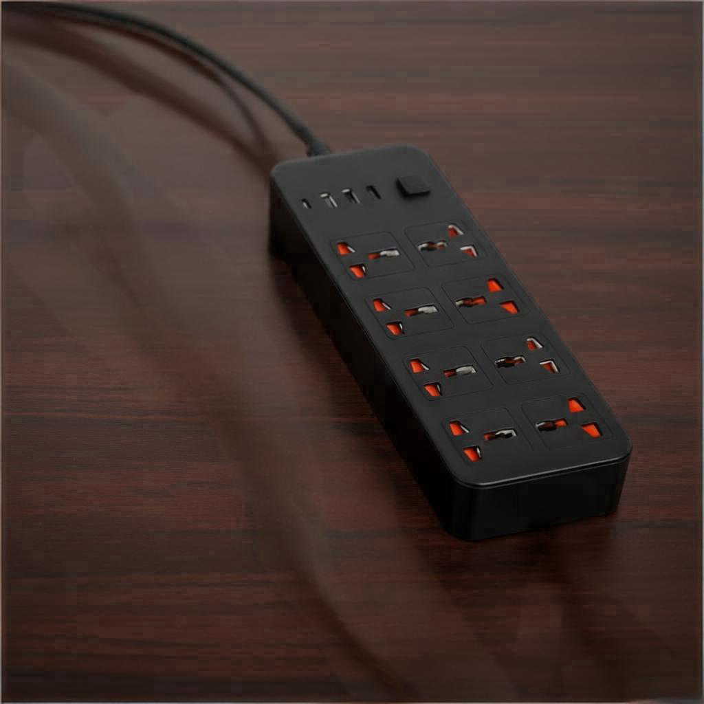 Extension Lead Cable Electric Mains Power 8 Gang 3 USB 1 Type-C Port Plug Socket 8