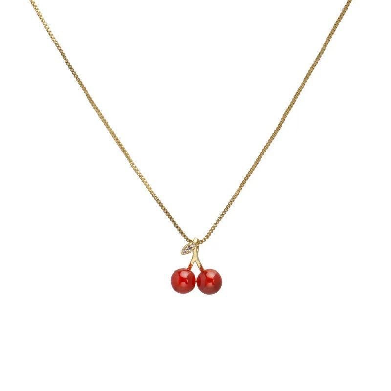 Title 5, Red Cherry Pendant Necklace Female Clavicle Chain