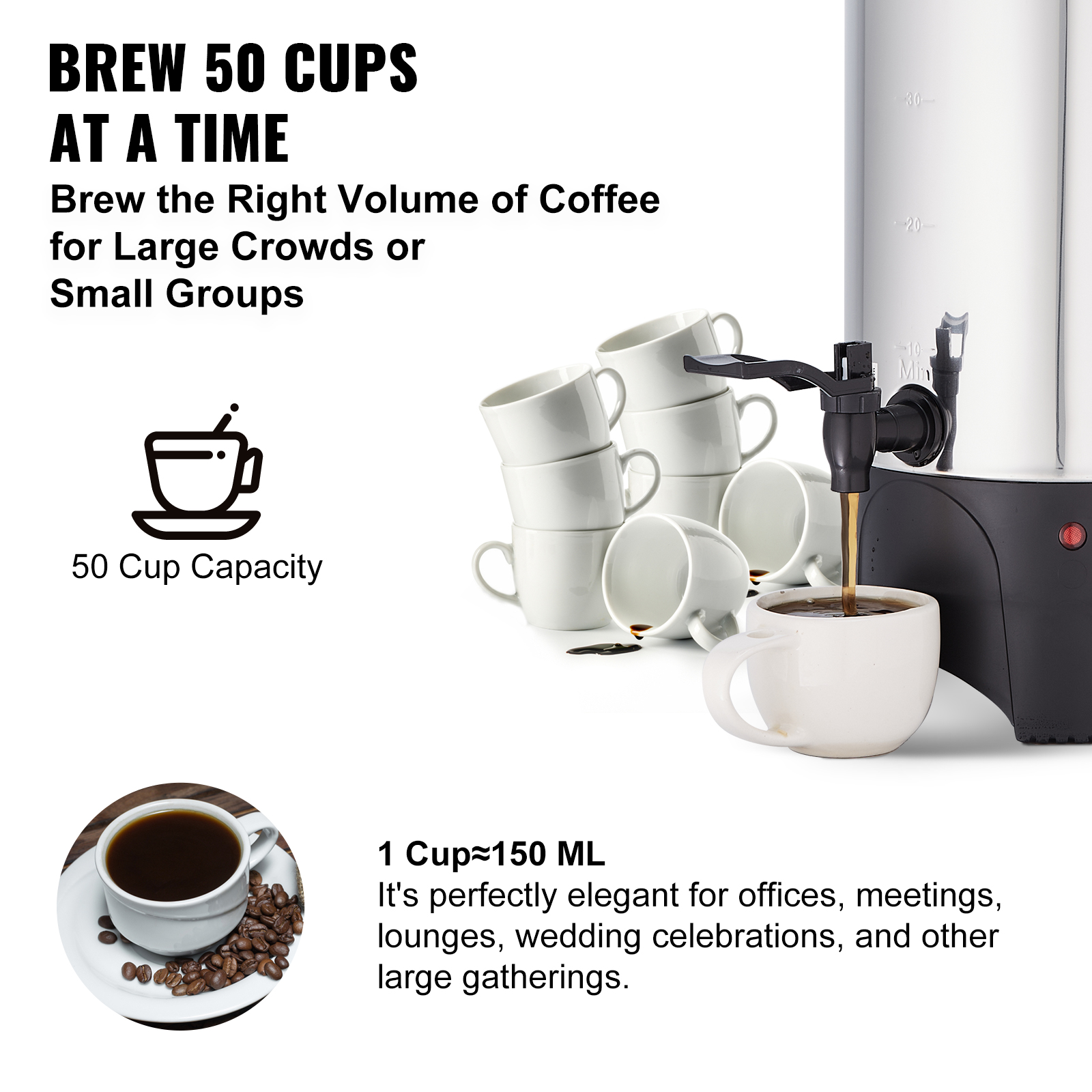 VEVOR Commercial Coffee Urn 50 Cup Stainless Steel Coffee Dispenser Fast Brew image 2
