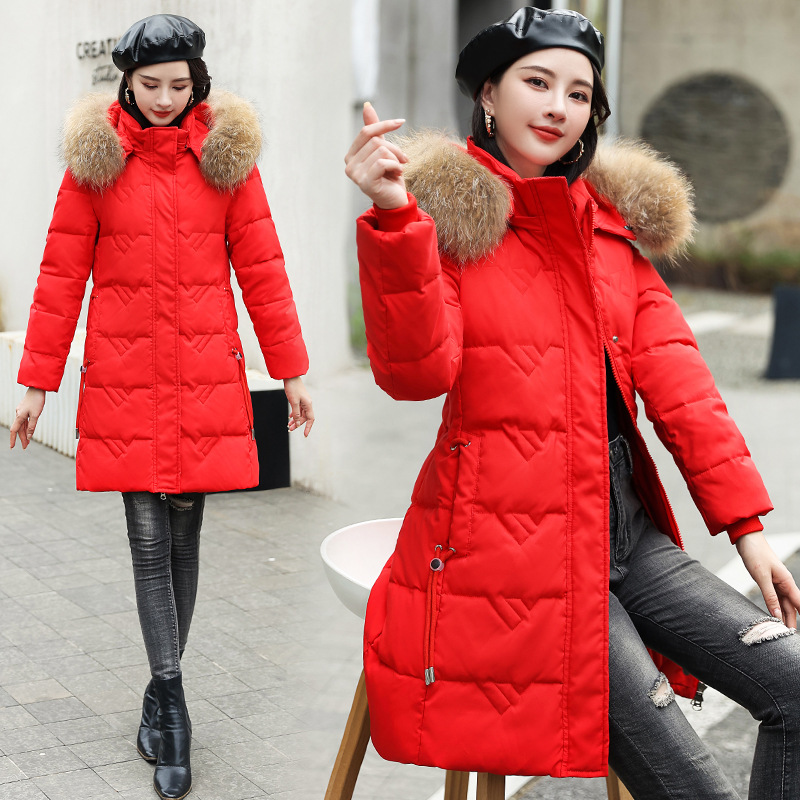 Fashionable Korean Style Waist Mid-length New Hooded Big Fur Collar