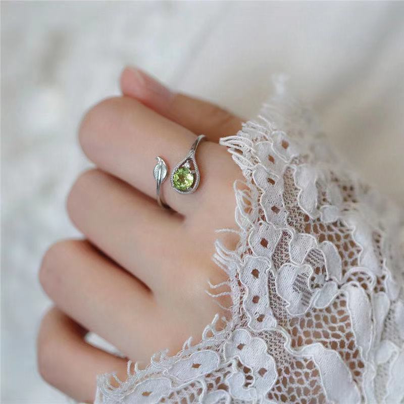 Olivine Green Gem Branch And Leaf Open Ring