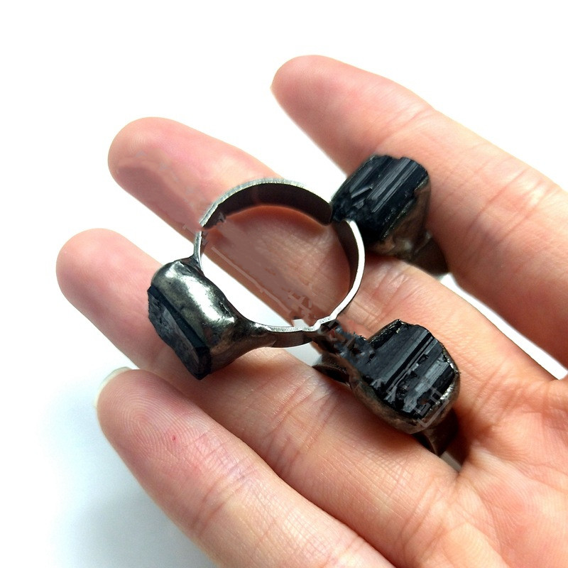 Natural Stone Obsidian Crystal Diy Niche Design Bronze Ring