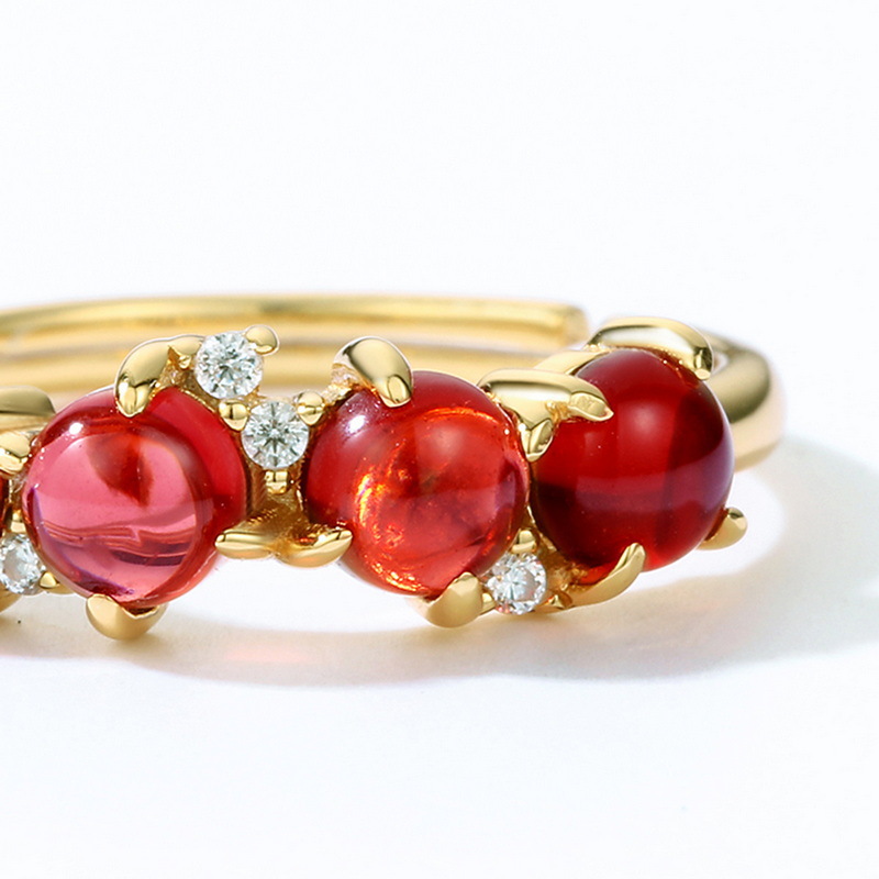 Red Moissan Garnet Round Geometric Silver Ring
