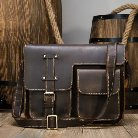 Men's Horizontal Shoulder Messenger Bag Leather Bag
