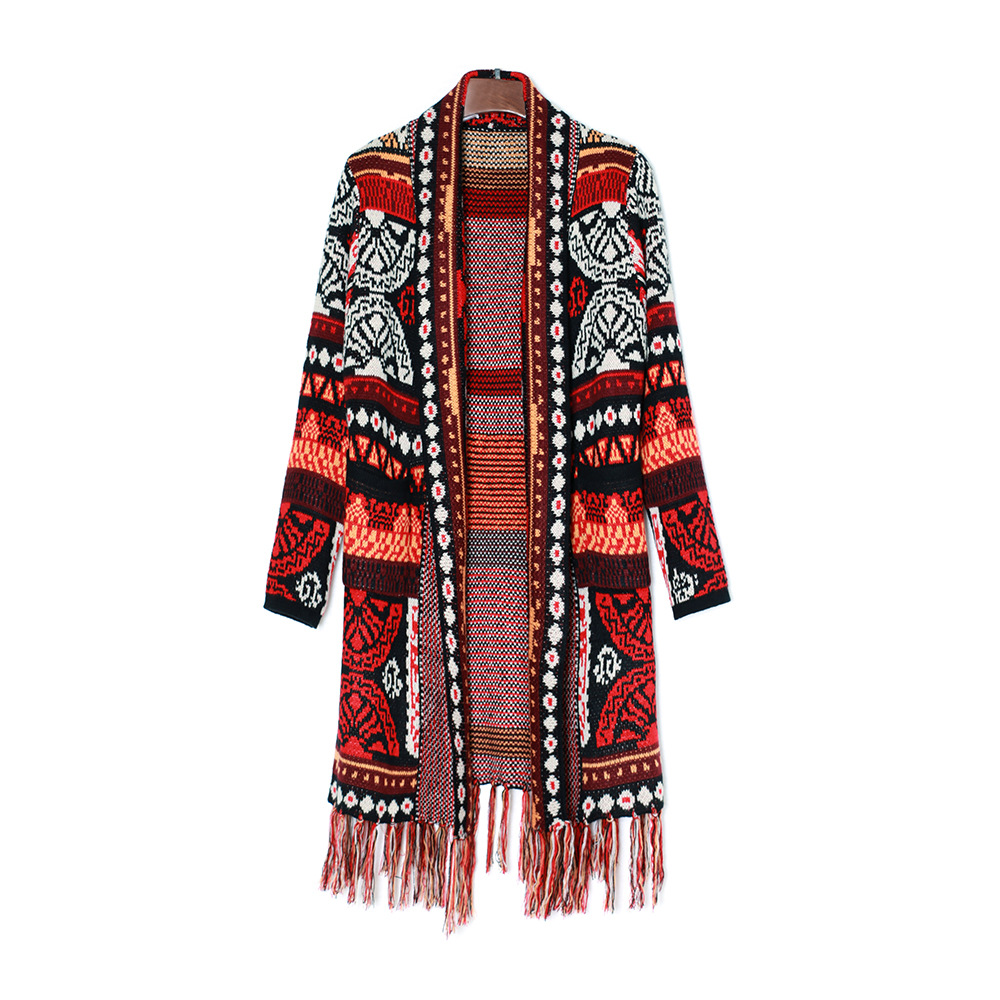 Fringed Print Cardigan