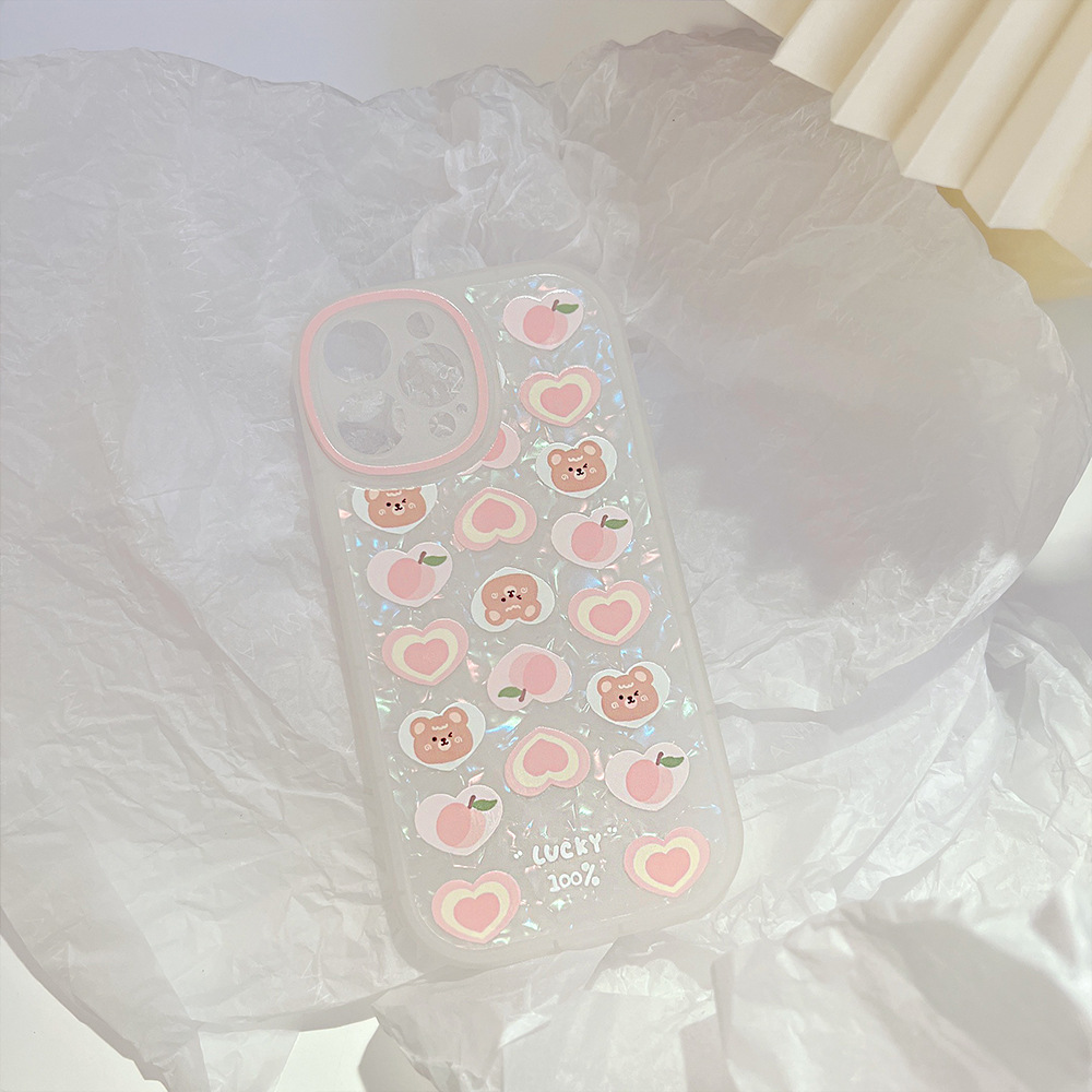 Peach Love Bear Pearl Chain Phone Case - Image 3