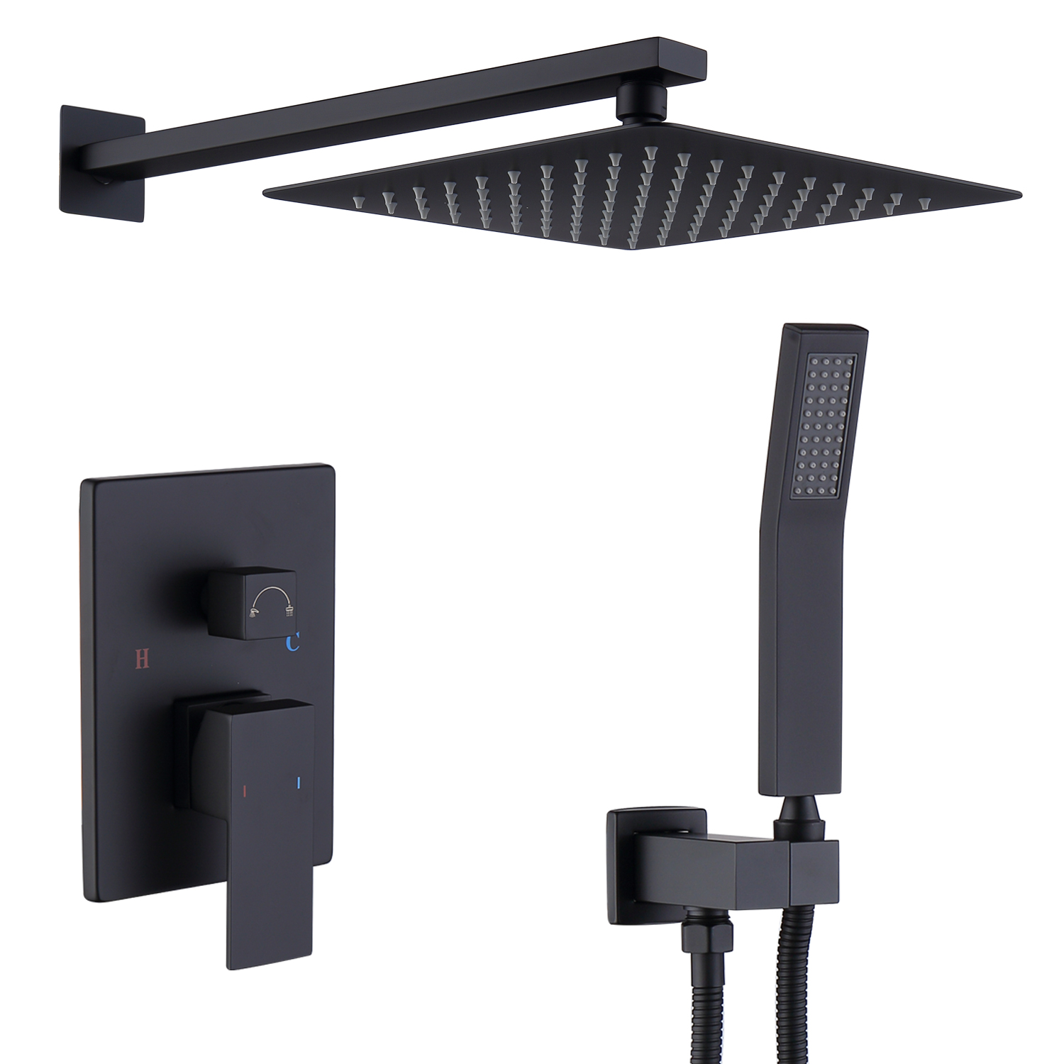 Shower System Shower Faucet Combo Set Wall Mounted With 10  Rainfall Shower Head And Handheld Shower Faucet  Matte Black Finish With Brass Valve Rough In