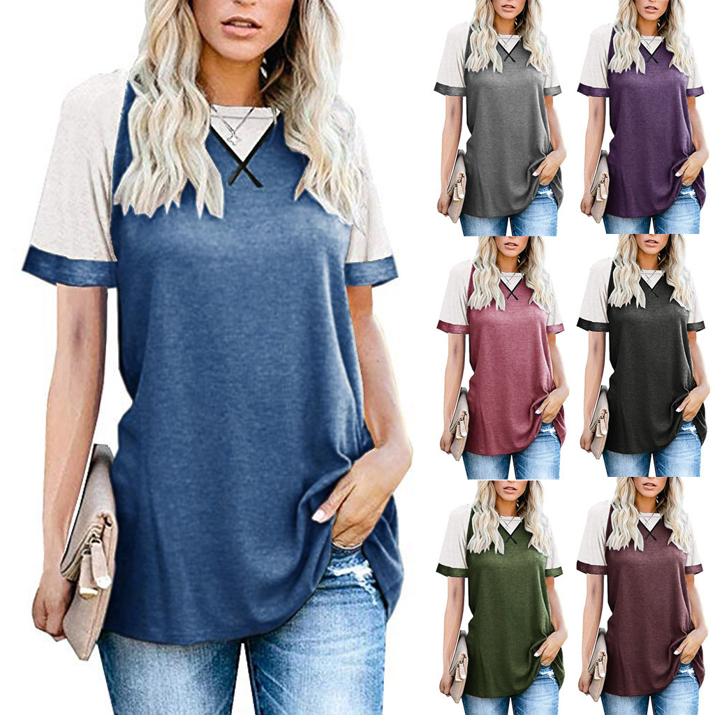 Women's Solid Color European And American Fashion Casual Pullover T-shirt