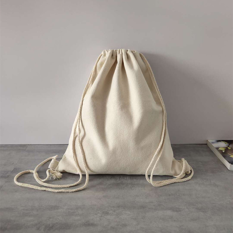 Pure Color Simple Blank Canvas Shoulder Bag Student Drawstring Backpack Drawstring Canvas Bag