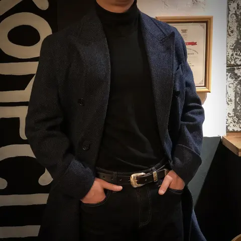 Polo Double Breasted Slim Vintage Tweed Men's Long English