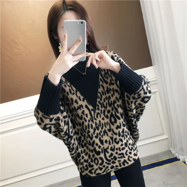 Fake Two Sweater Coat Woman Loose Languid Leopard Grain - Shop at LoveMi