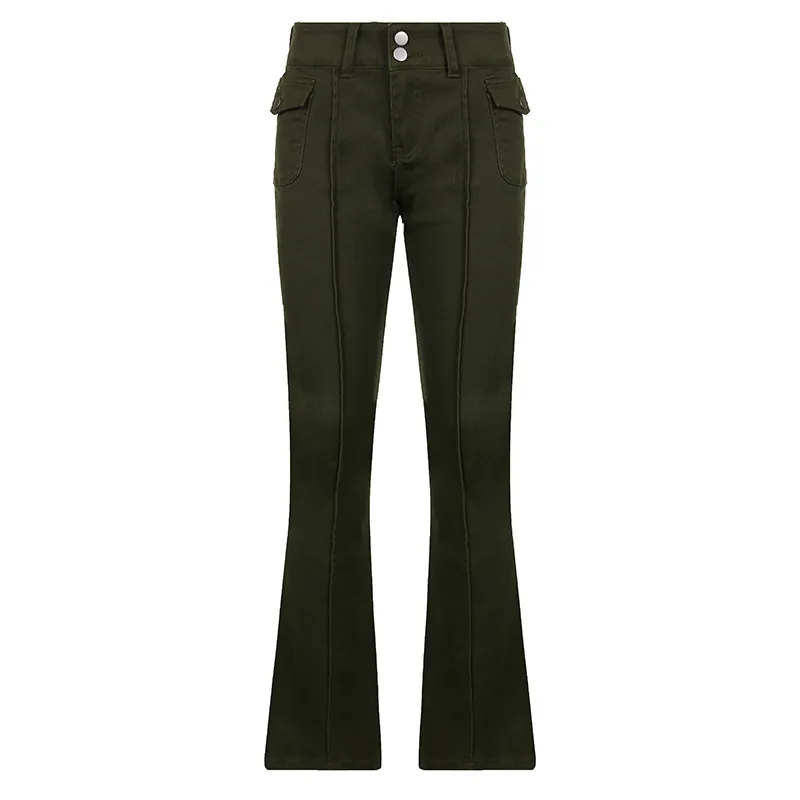 Women's New Sexy Low-waist Side Pockets Retro Slim-fit Micro Trousers Casual Trousers - Army Green