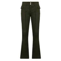 Women's New Sexy Low-waist Side Pockets Retro Slim-fit Micro Trousers Casual Trousers - Army Green - View 1
