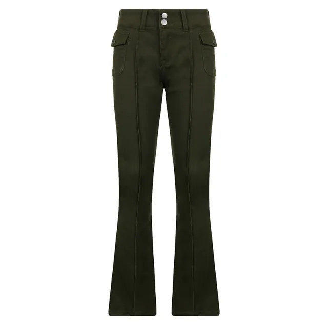 Women's New Sexy Low waist Side Pockets Retro Slim fit Micro Trousers Casual Trousers Green - Shop at LoveMi