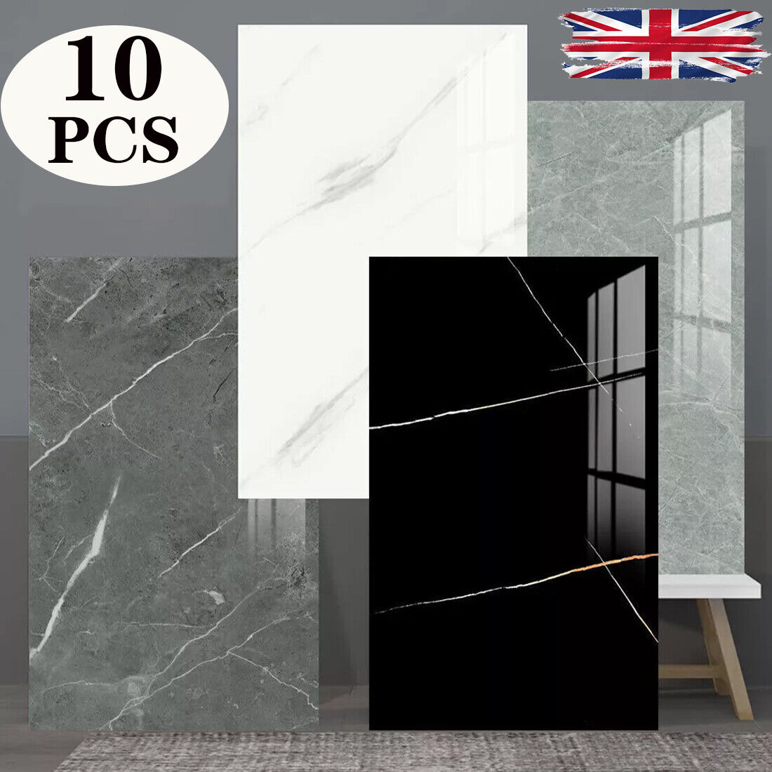 10x Marble Tiles Sticker Self-Adhesive Stick On Kitchen Home Wall Bathroom Decor
