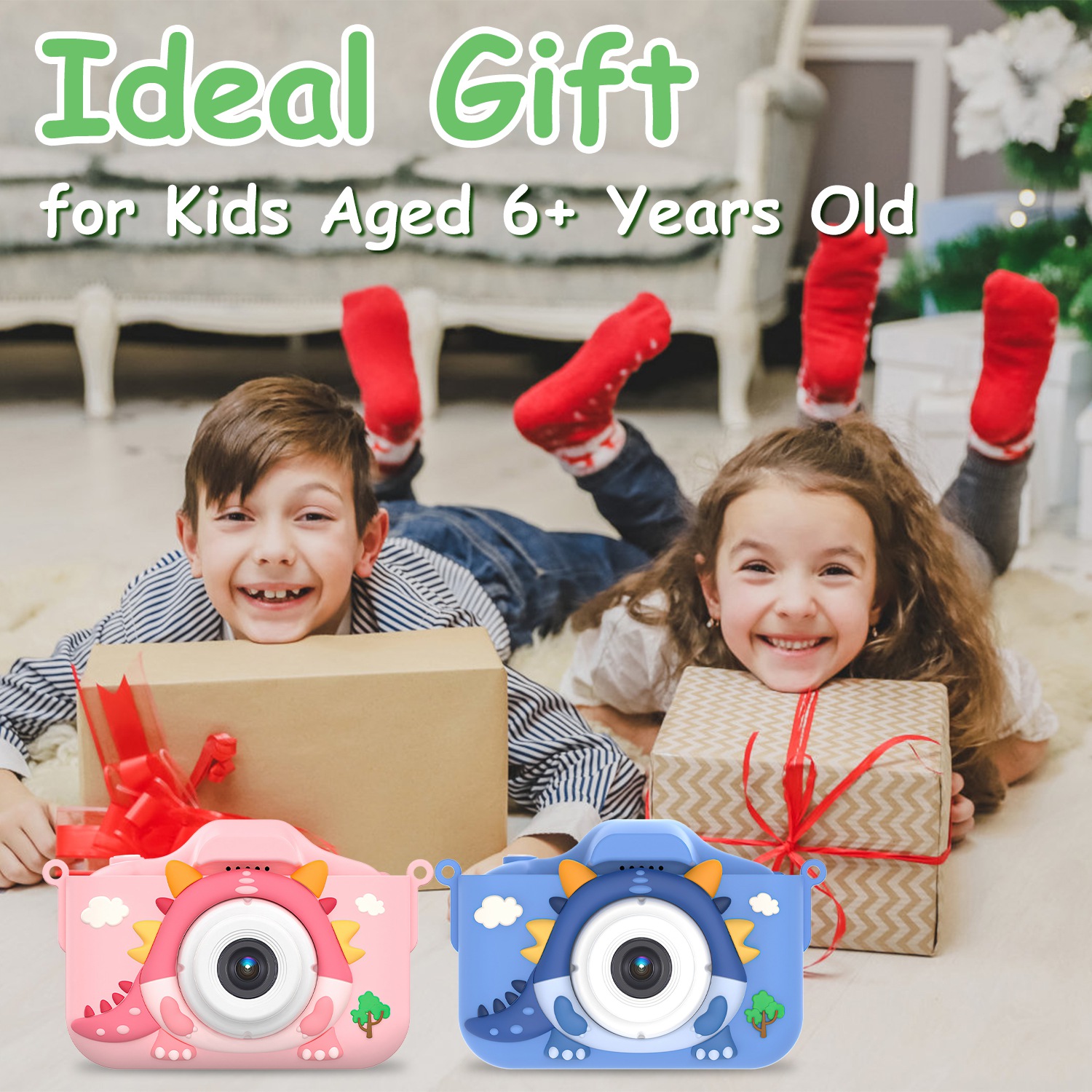 Pink-Blue Options -- 1Pc Dinosaur Kids Selfie Camera Cartoon Camera 48MP 1080P HD Digital Camera With Cartoon Case Card Reader 32G MMC Card For Boys Girls Above Aged 6 Years Old